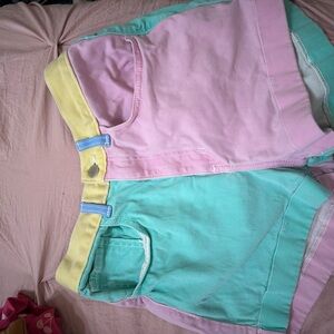 American Apparel Pastel Pink and Mint Colorblock Jean Shorts